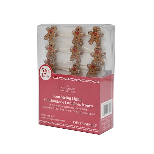 18ct. Warm White LED Gingerbread Cookie String Lights on Silver Wire by Ashland®